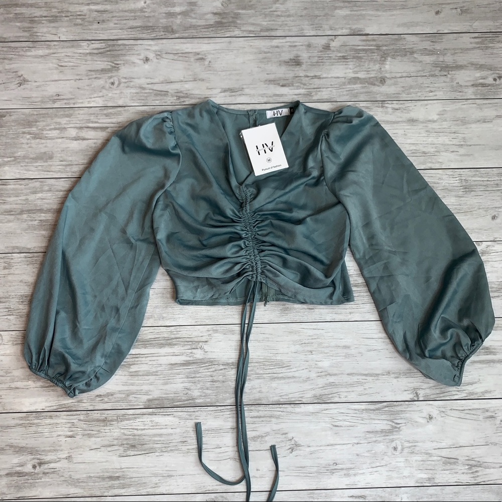 Green Cropped Blouse Size Medium NWT